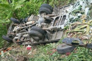 Volca camión de pollos en carretera de Miches