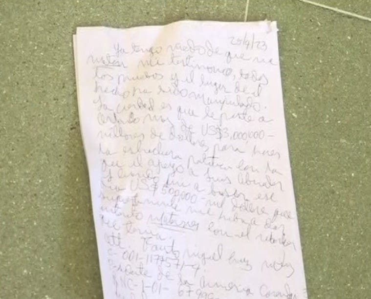 carta del asesino de Orlando Jorge Mera