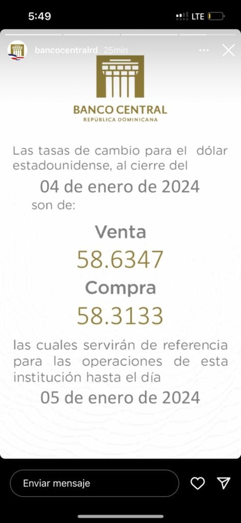 Dólar se sigue vendiendo a 58.63, según el Banco Central de RD Dólar se sigue vendiendo a 58.63, según el Banco Central de RD