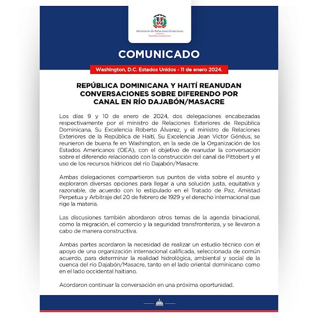 RD y Haití reanudan conversaciones sobre diferendo por canal en río Masacre